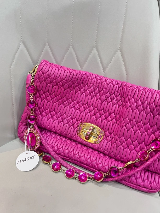 95新 MIU MIU/缪缪 夏七中古/褶皱宝石/单肩包1231505