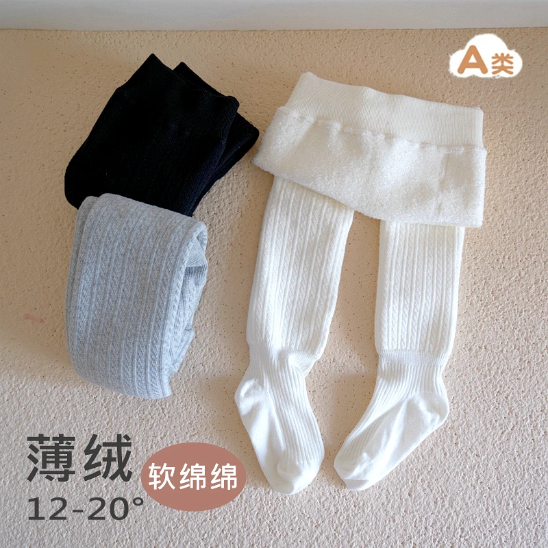 冬款儿童连裤袜加厚大PP宝宝打底裤袜加绒棉保暖白色女童连体袜