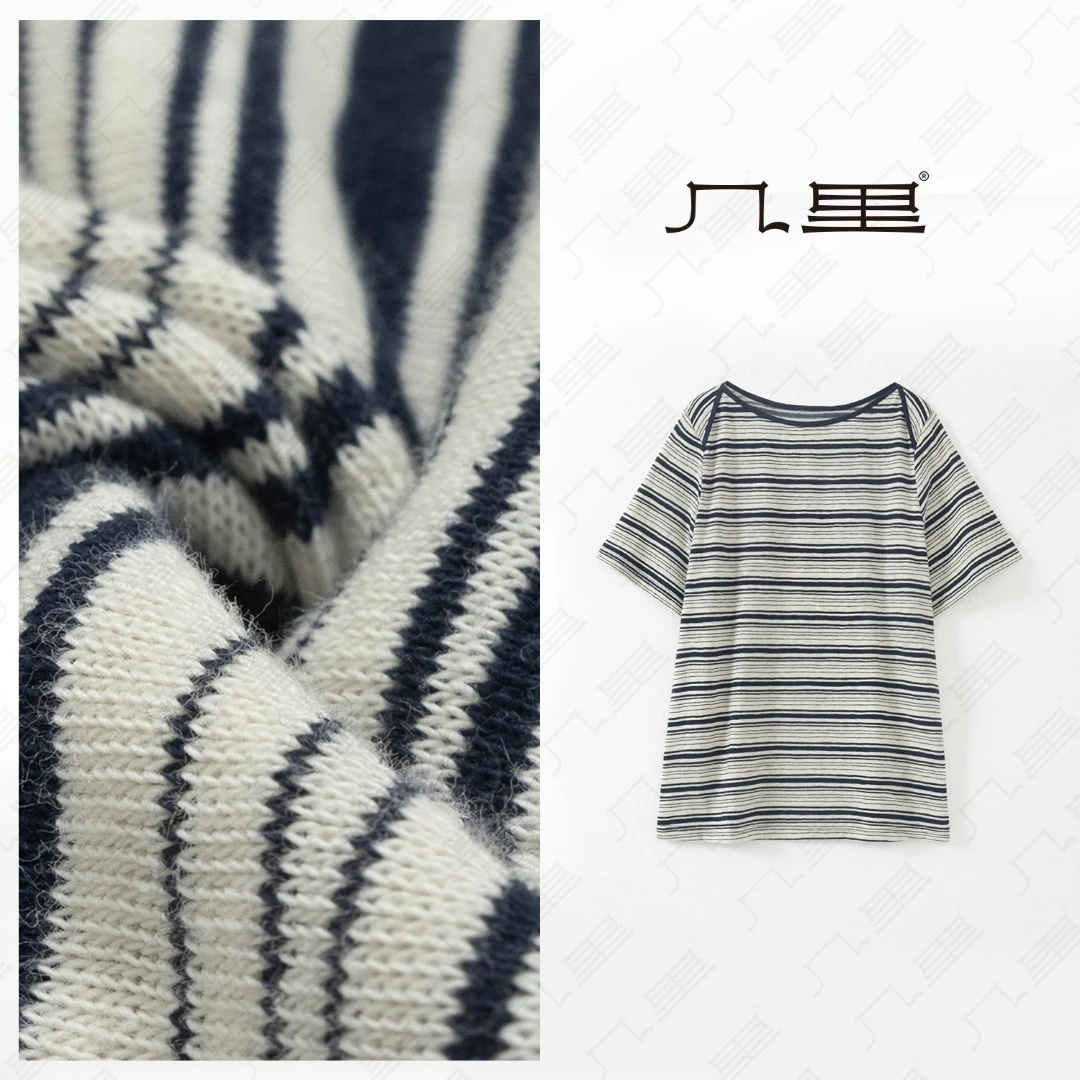 几里与麻 复古条纹短袖T恤 衣长62 胸围101 2060358
