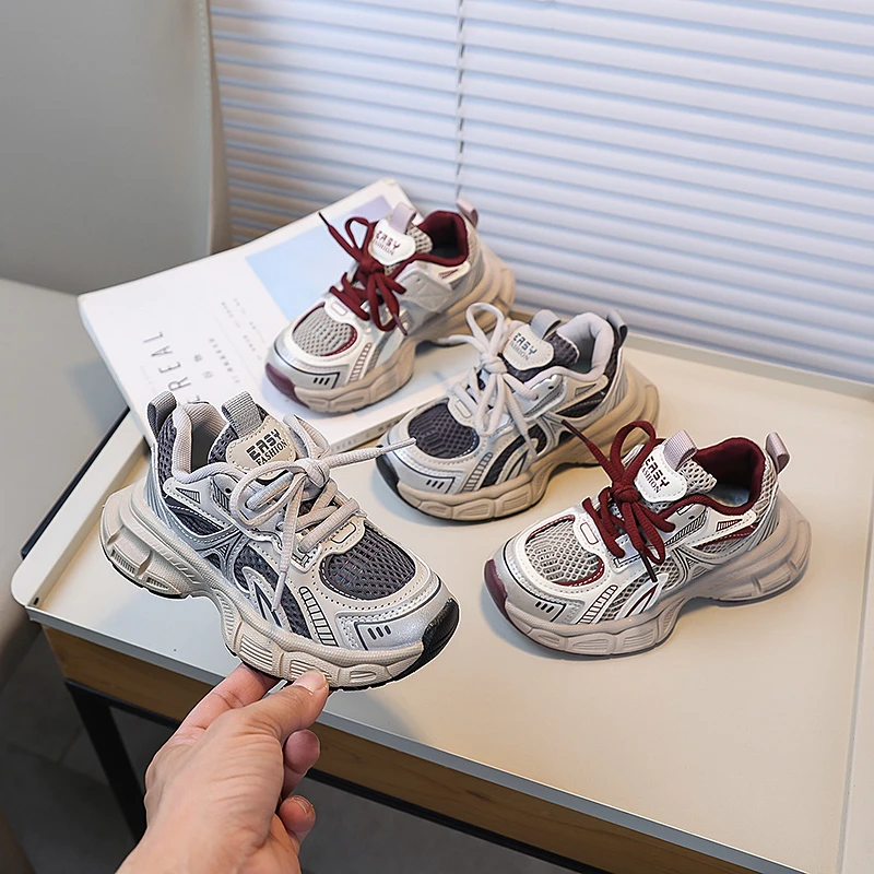 儿童厚底老爹鞋中大童软底跑步鞋2025春款男童网面透气旅游运动鞋