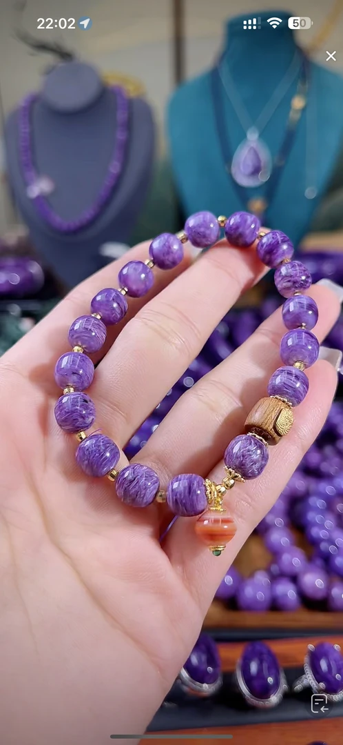 90#天然紫龙晶老型手串8mm设计款