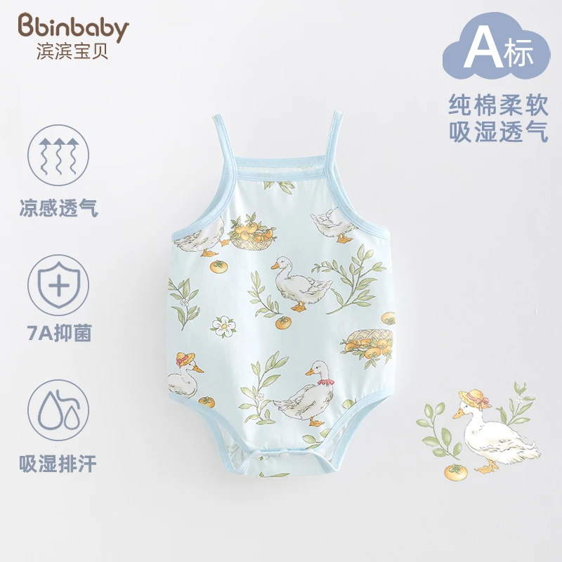 婴儿吊带包屁衣无袖夏装宝宝连体衣夏季薄款女纯棉三角背心哈衣男