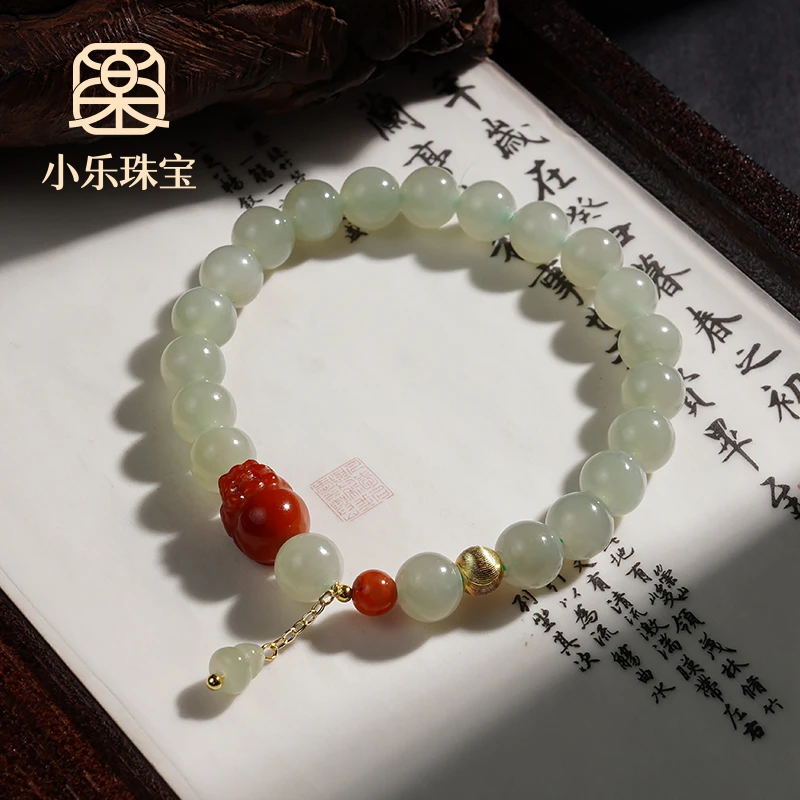 百搭高级优雅款和田玉南红貔貅女式手链多样性发一-10645