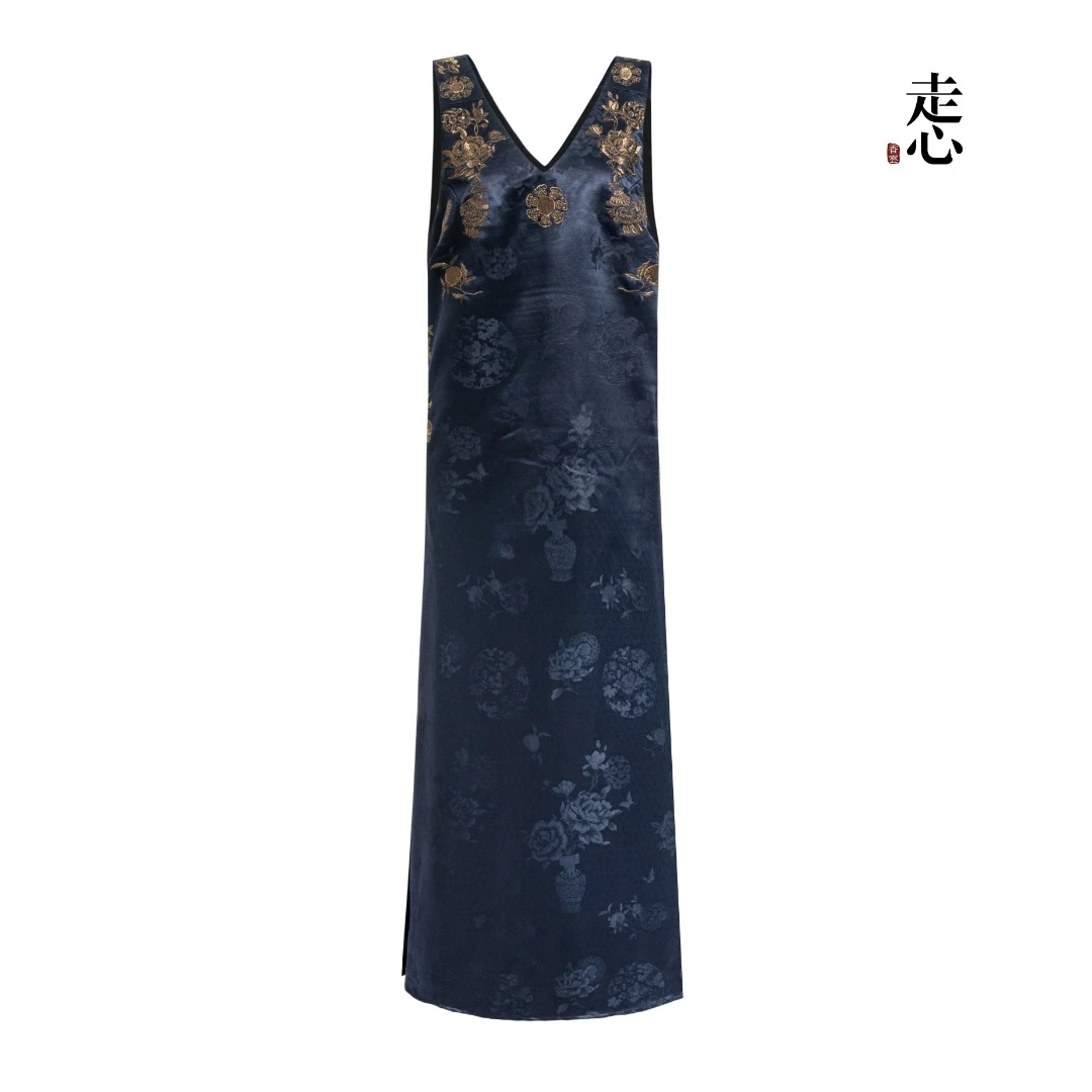 【香云走心】五福蓝金系列 吊带连衣裙 24Z25601