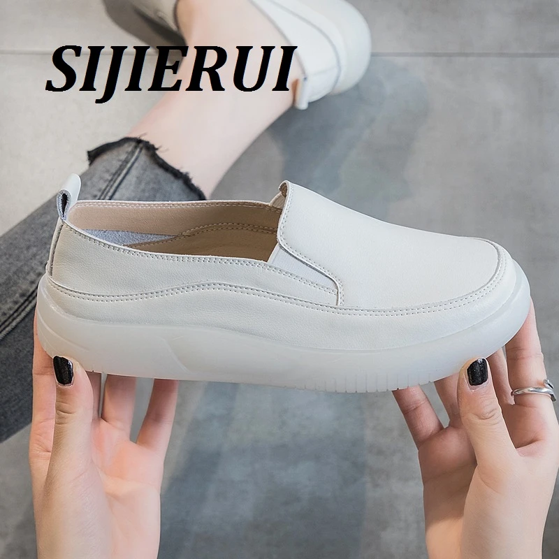 SIJIERUI厚底真皮乐福鞋女2025年秋季新款休闲单鞋软皮软底小白鞋