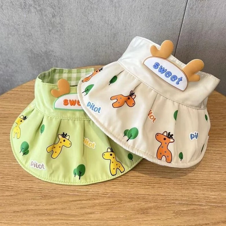 婴儿帽子韩版夏季薄款男女宝宝空顶帽波点儿童大檐遮阳帽透气防晒