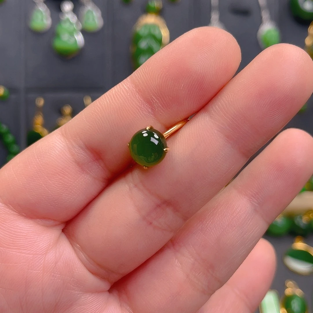 和田玉（碧玉）戒指18K金镶嵌二*1280