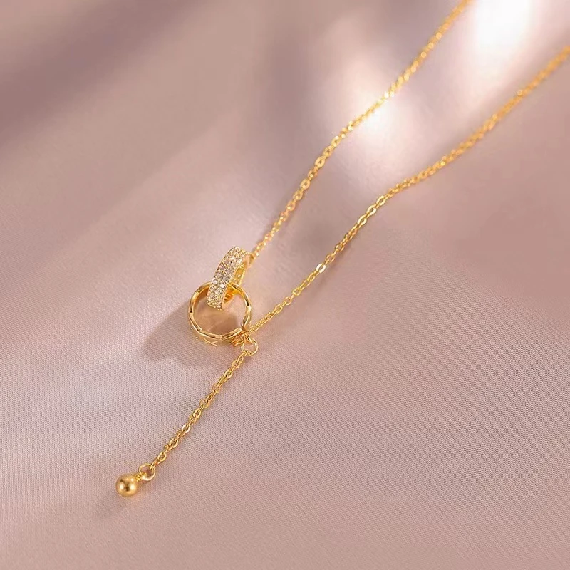 新款双环项链女高级小众设计感流苏锁骨链