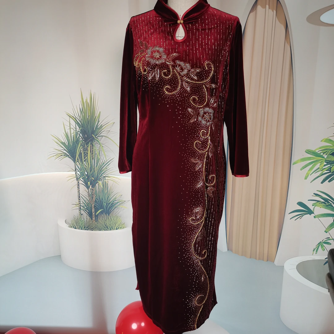 优雅轻奢金丝绒旗袍裙高贵时尚