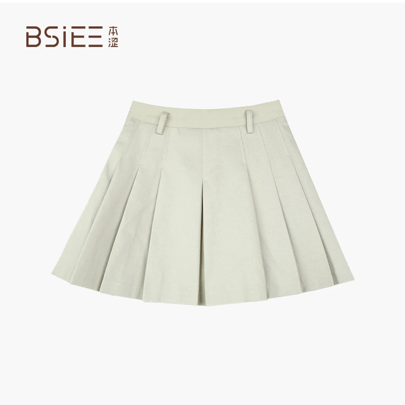 BSiEE本涩腰带百褶短半裙显瘦气质高腰时尚简约百搭休闲