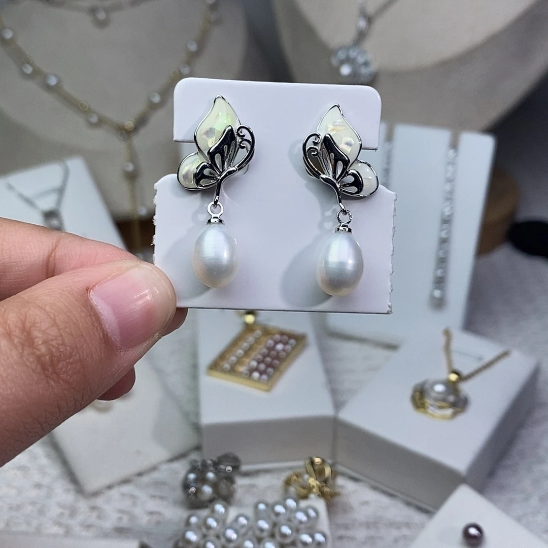 耳饰淡水珍珠银S925镶嵌