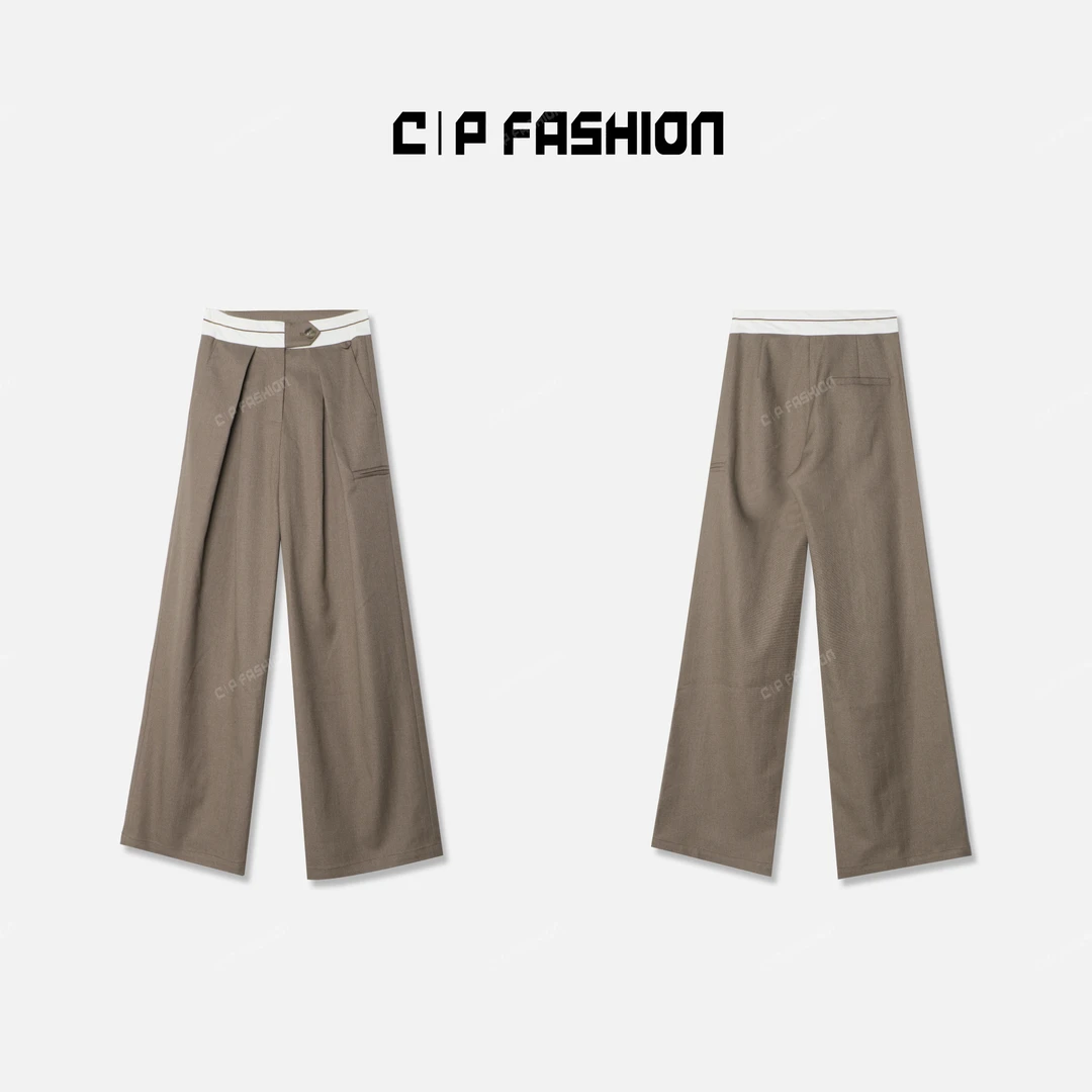 Chlisdinacoco“夭桃秾澧”撞色腰头高腰显瘦阔腿长裤 J1J768CK243