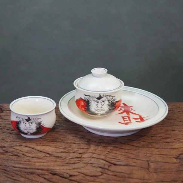 阿龙手绘汝窑猪油冻陶瓷复古大号全手工钟馗壶壶杯子茶具家用中式