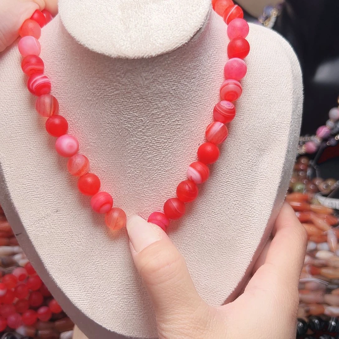 玛瑙/玉髓未镶嵌珠宝半成品r17 10m 蚕丝红玛瑙一条