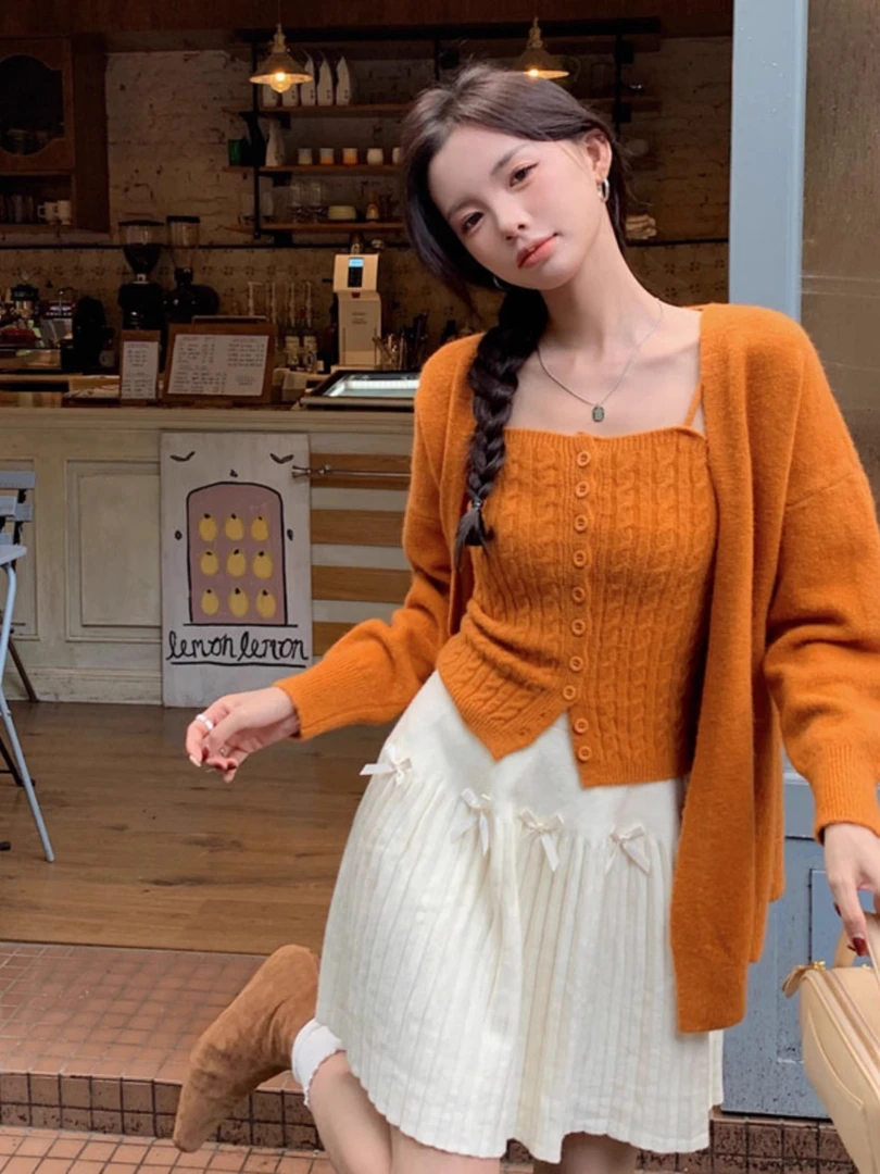 御姐风高级感气质针织吊带开衫套装早秋新显白清冷新款潮牌女装