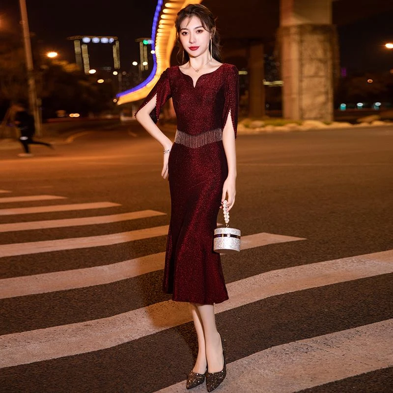 喜婆婆婚宴装晚礼服女2025夏季新款高贵气质妈妈装婚礼宴会鱼尾裙