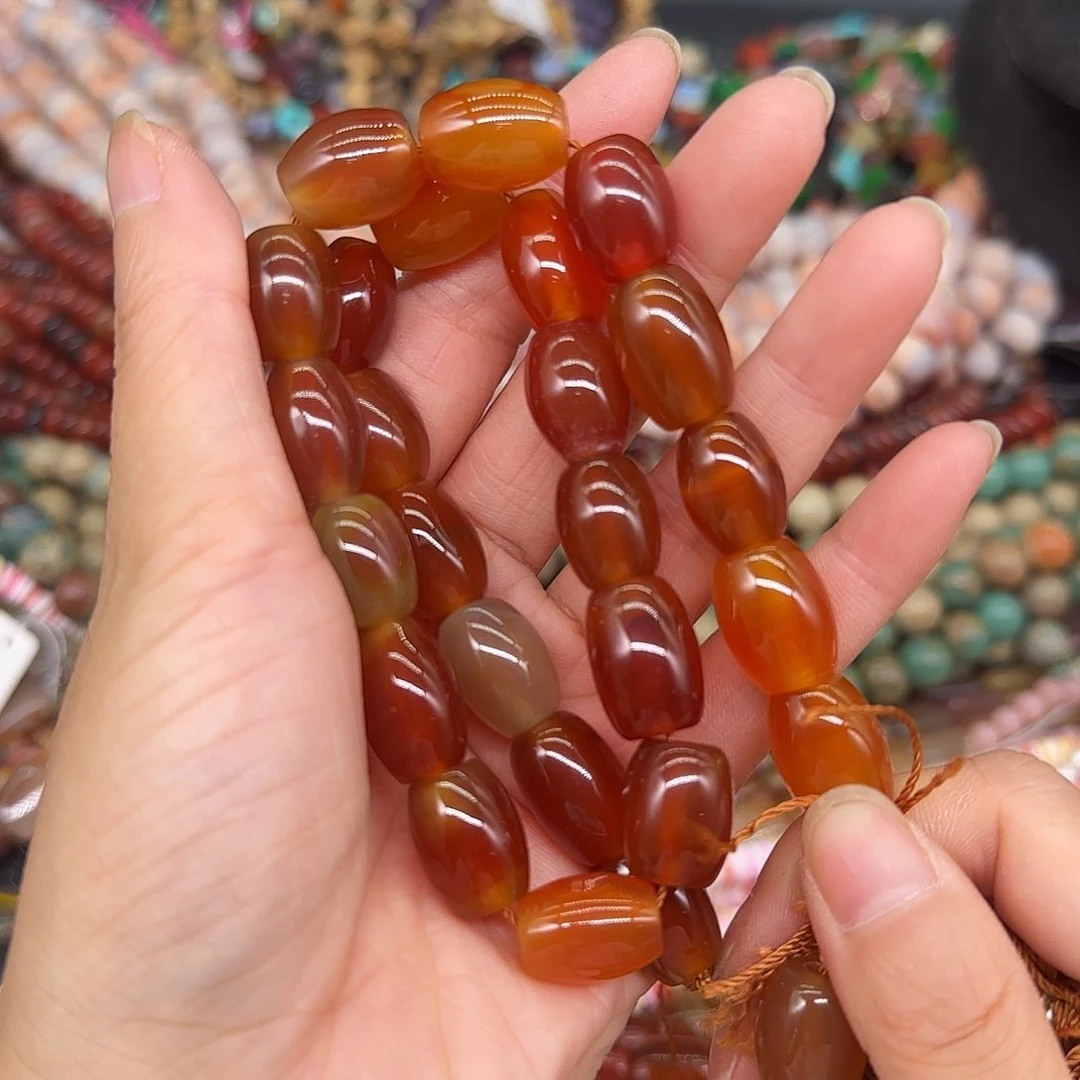 玛瑙/玉髓合金珠宝半成品红玛瑙桶珠12mm一条
