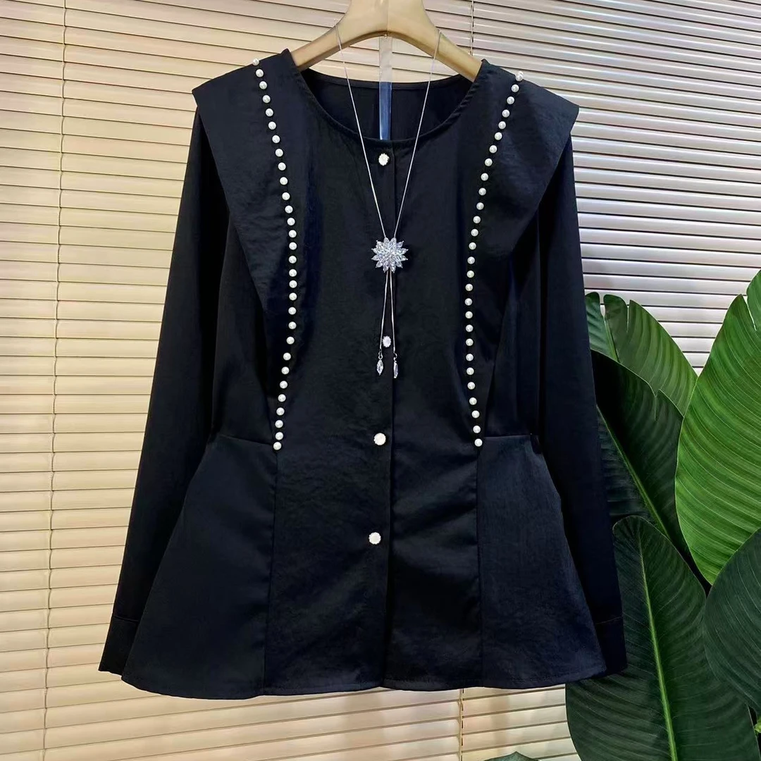 Y胖mm欧货时尚新款秋季重工钉珠设计款减龄显瘦衬衫