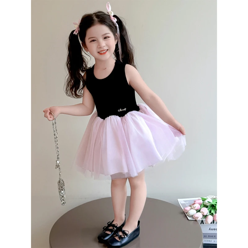 夏”赫本小芭蕾”女童无袖网纱蓬蓬连衣裙Q68