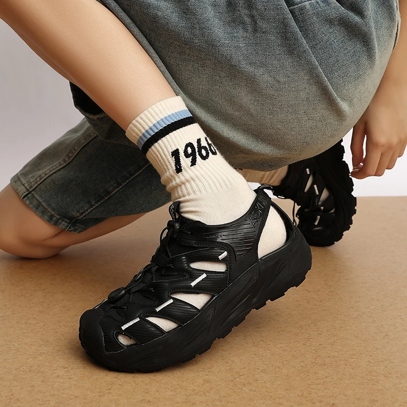 镂空休闲风纯色减震包头溯溪沙滩鞋软底情侣沙滩厚底户外夏季透气