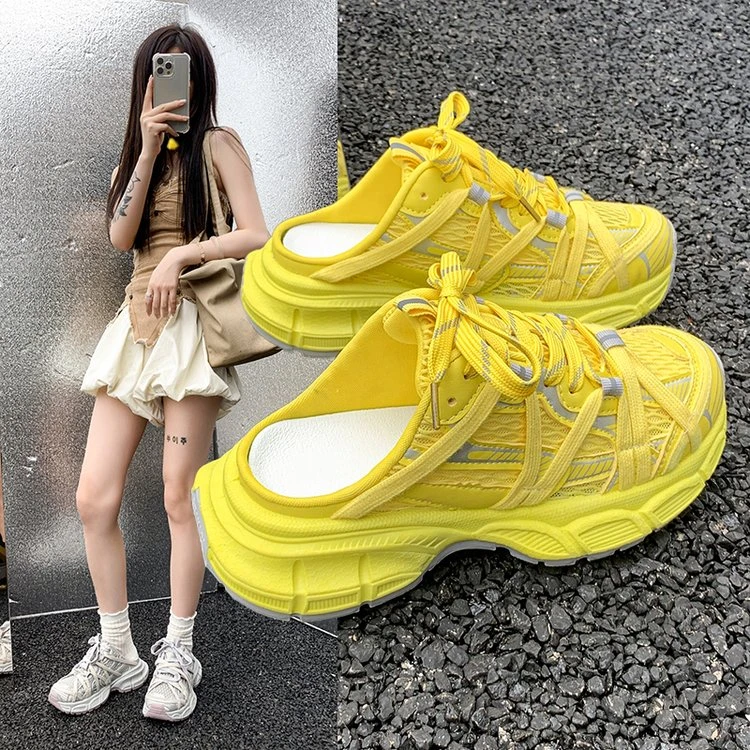 巴黎绑带包头半拖老爹鞋女2025夏季新款网面懒人一脚蹬运动休闲鞋