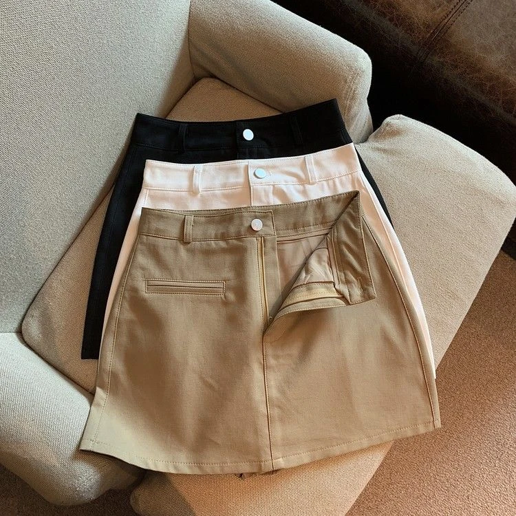 辣妹卡其色短裤裙防走光a字半身裙夏季高腰显瘦时尚百搭包臀短裙