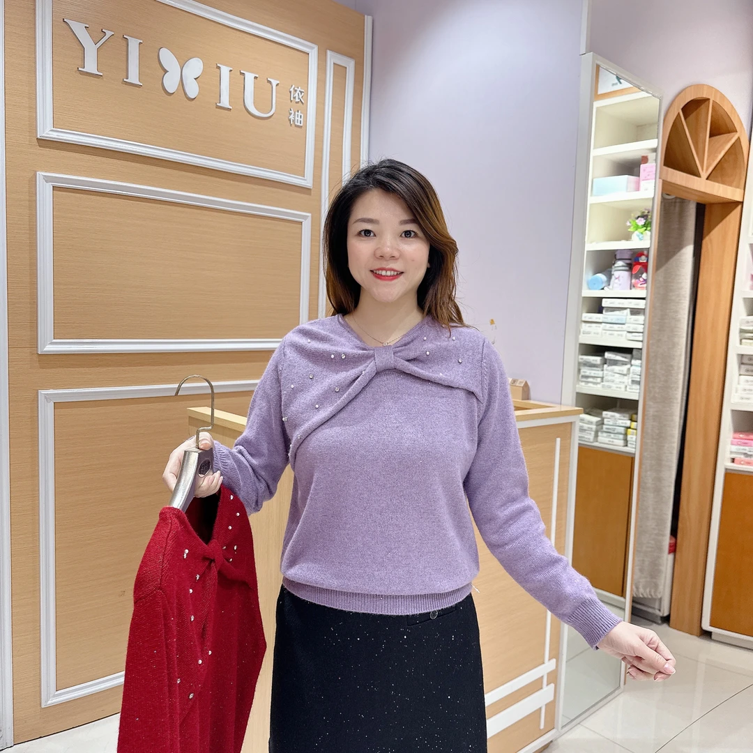 高档南韩淑女洋气毛衣5-28235秋冬保暖蝴蝶结亮片长袖/长57厘米