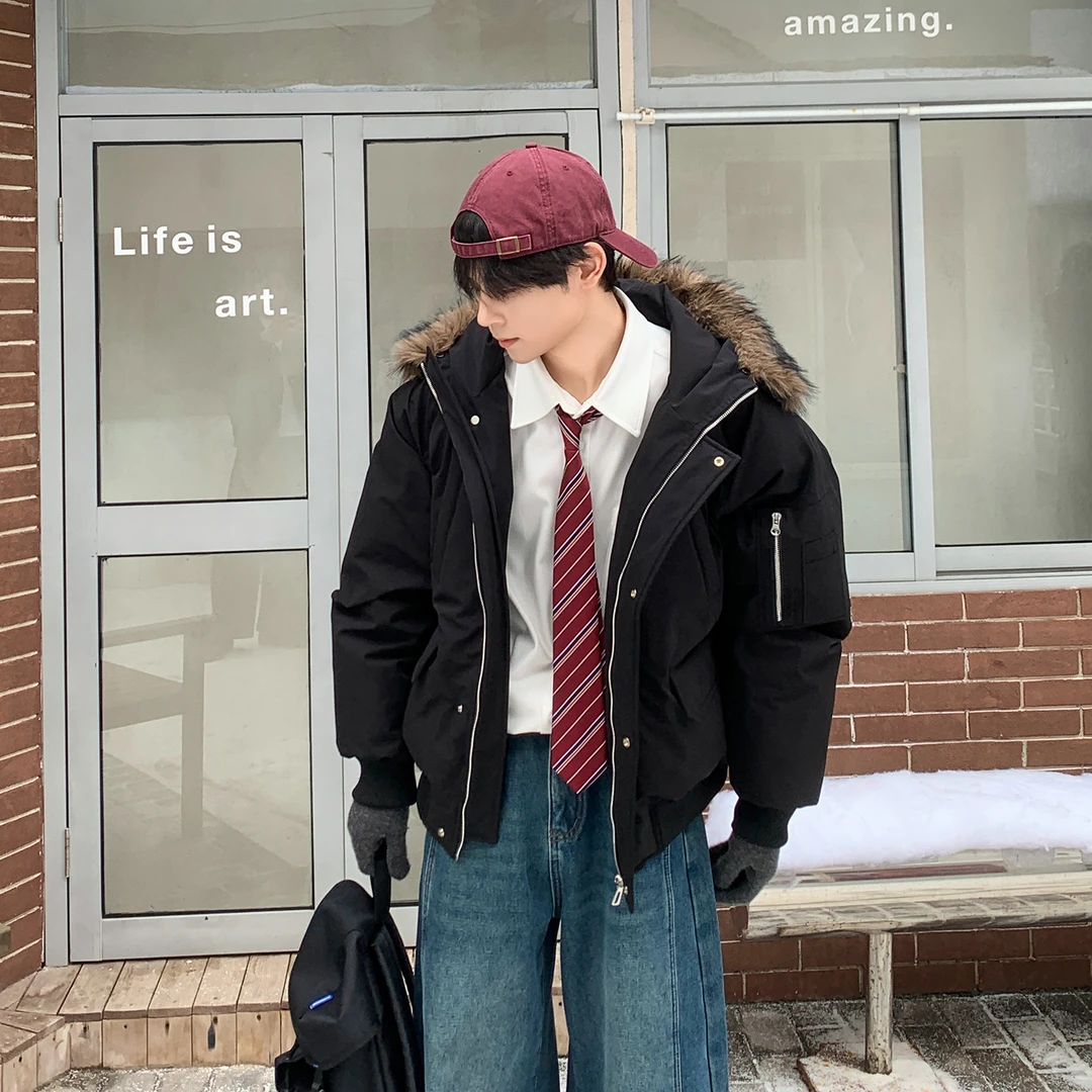 白口阳【雪国日记】怕冷星人毛领保暖派克服棉衣外套加厚连帽男M187