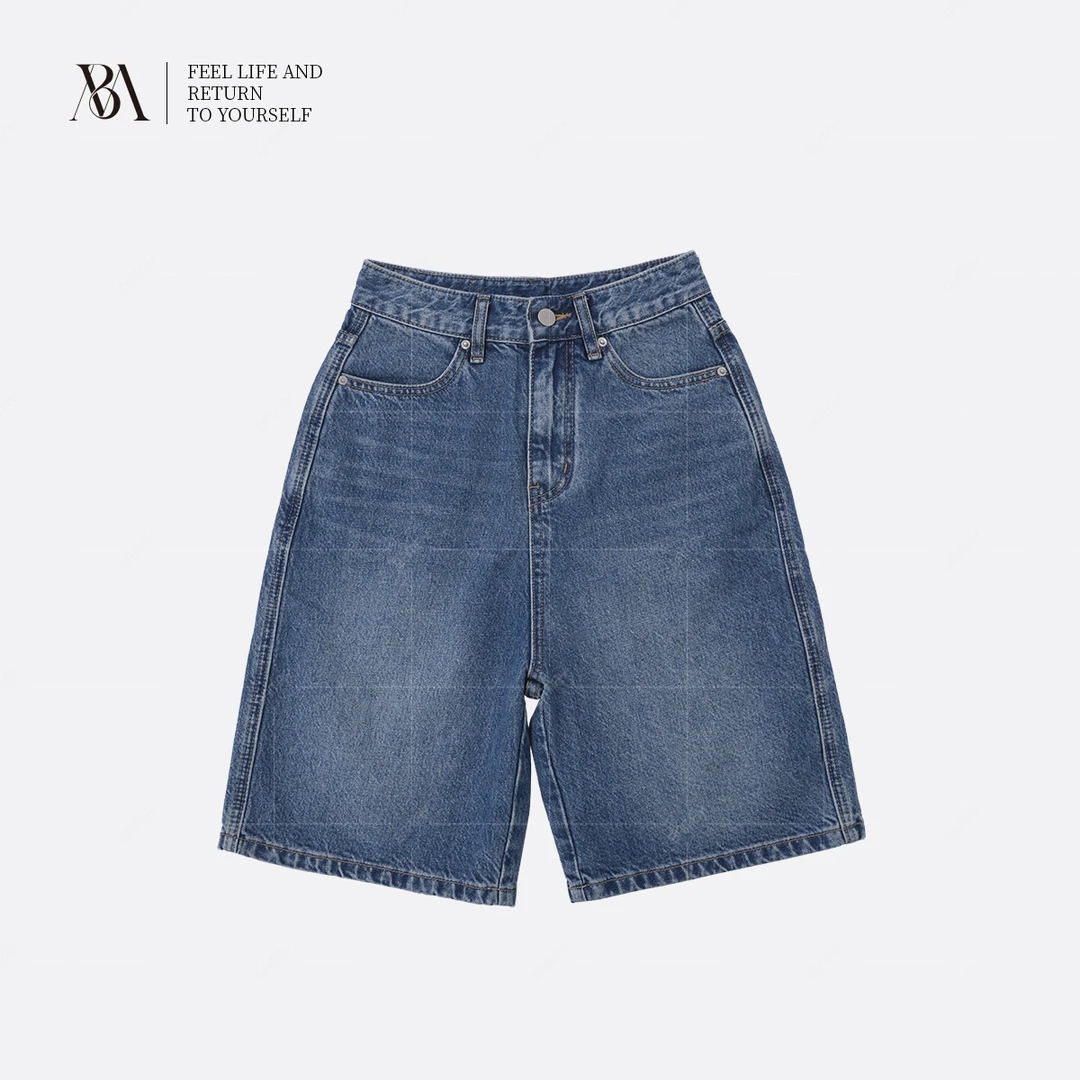 【BAMAY】2025夏季设计师百搭薄款水洗直筒短牛仔裤BM252DK1ZM