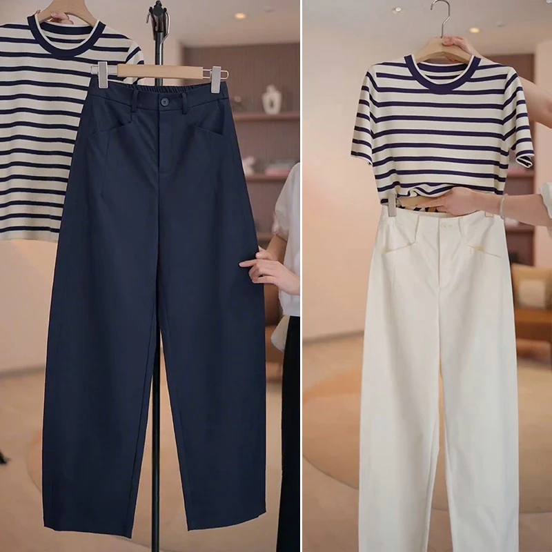 西装阔腿裤女夏季薄2025新款宽松休闲高腰垂感显瘦弯刀透气直筒裤