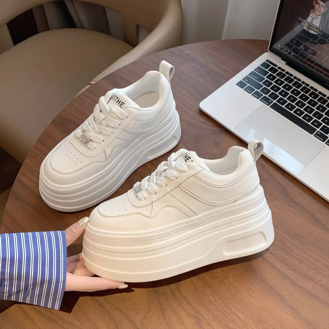 8cm厚底真皮小白鞋女2025春夏新款小个子增高板鞋休闲运动松糕鞋