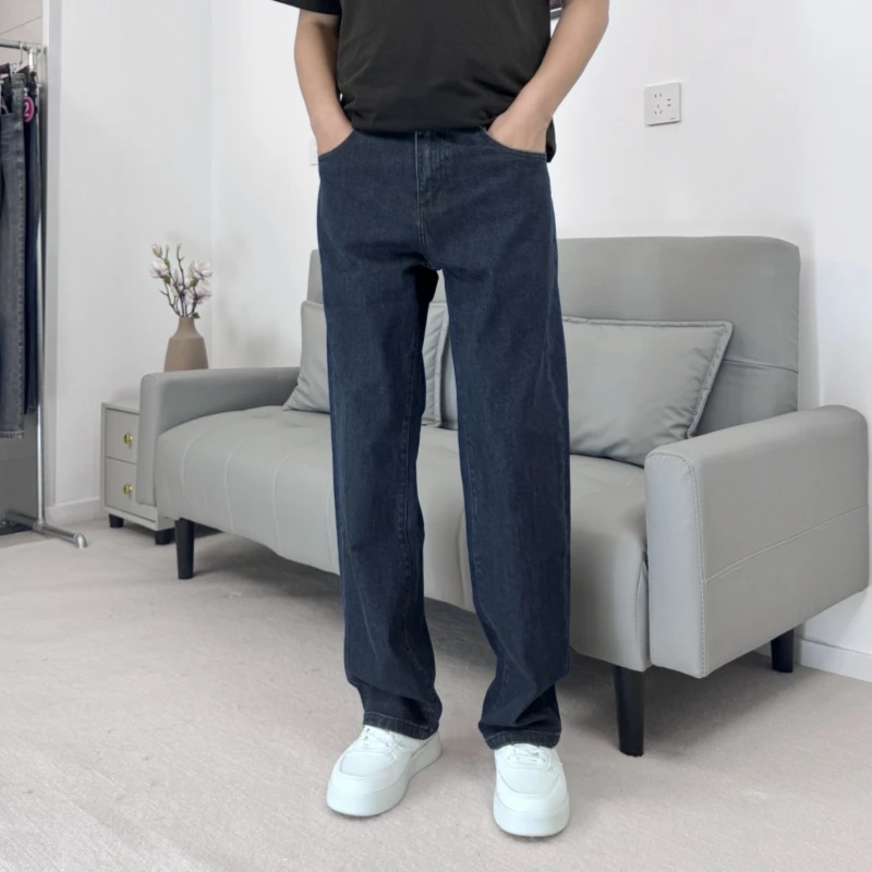经典藏青色牛仔裤秋冬复古百搭日系潮流潮牌男装宽松直筒牛仔裤男