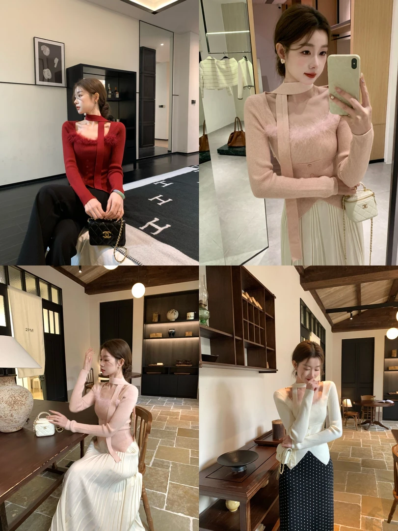 EIA一尧【半糖主义】气质纯欲韩系氛围感毛织上衣显瘦慵懒毛毛长袖