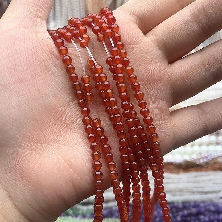 未镶嵌玛瑙/玉髓珠宝半成品一条4mm左右红玛瑙