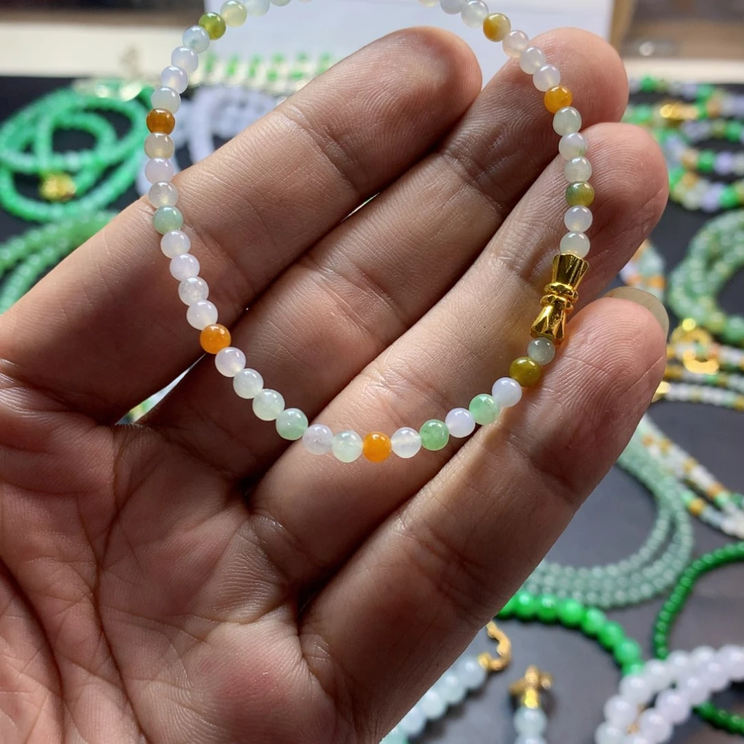 定制翡翠未镶嵌卡3.8多宝小米串