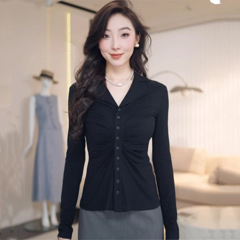 【商场同款】2025早秋新款收腰褶皱显瘦长袖衬衫女设计感衬衣130097