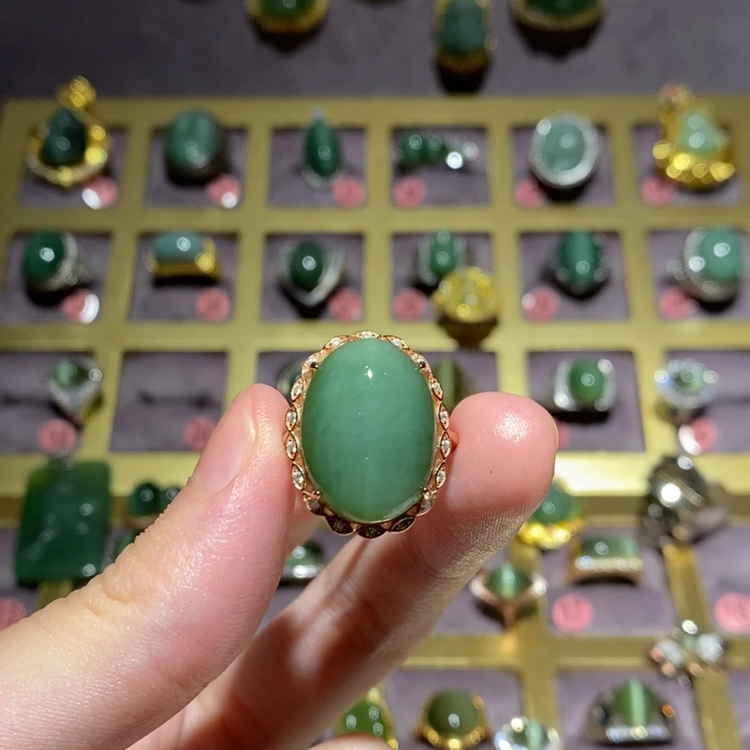 和田玉（碧玉）银S925镶嵌戒指