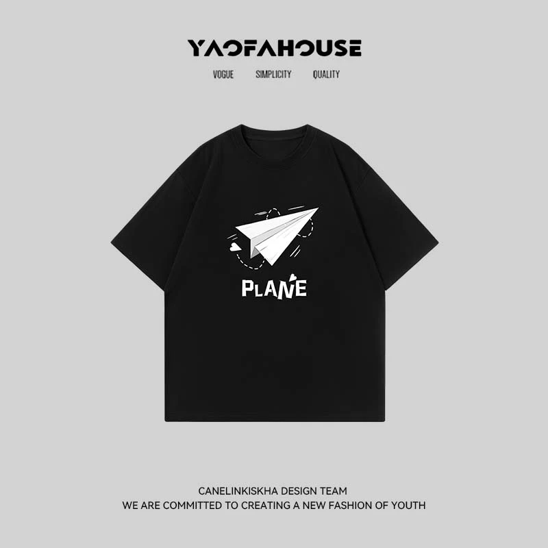 【自由纸翔】夏季圆领亲肤时尚服装纯棉百搭衣服宽松休闲T恤男生