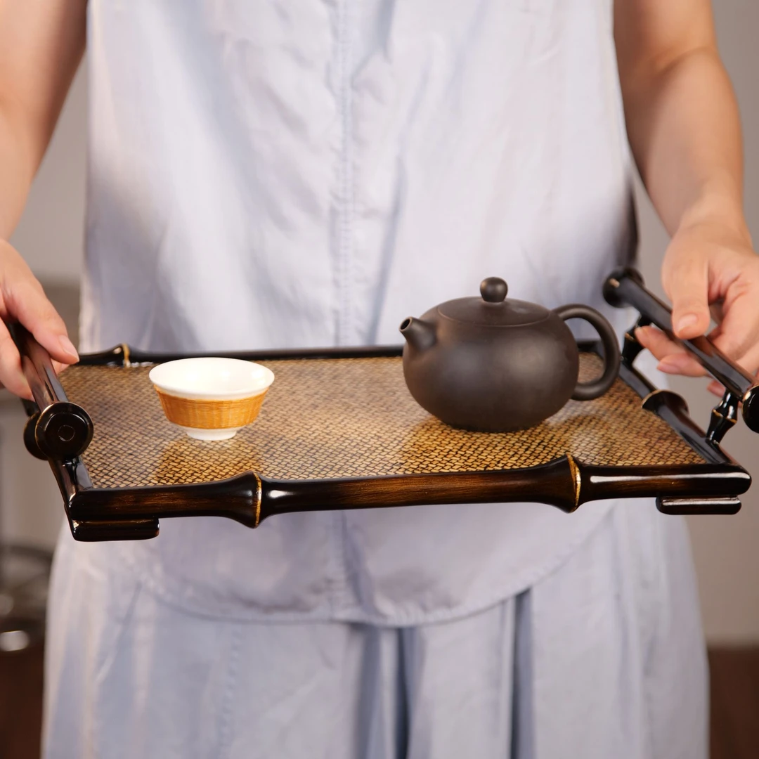 新中式筇竹纯手工复古干泡茶盘竹编托盘