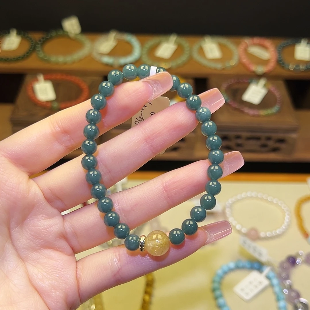 水晶手串银S925镀金镶嵌蓝1184