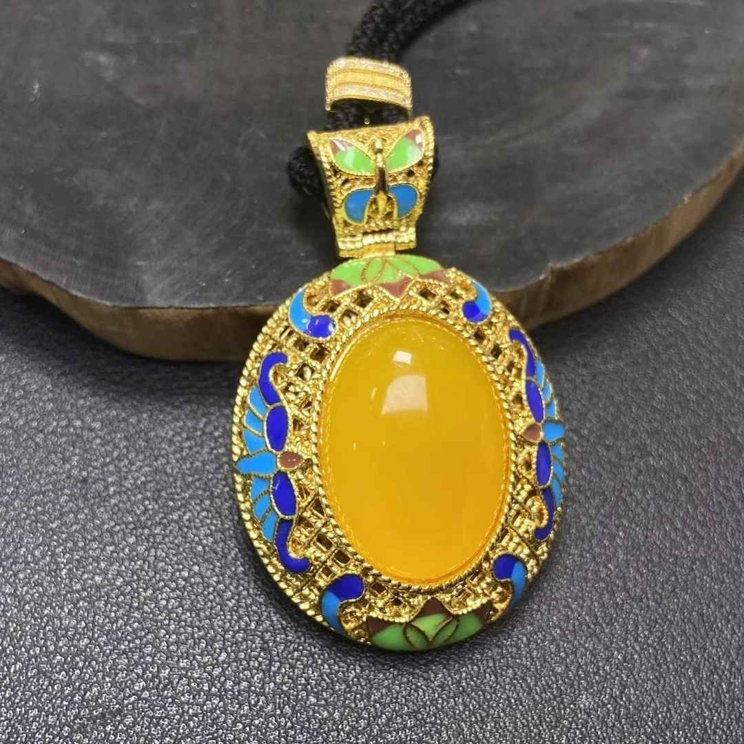 ST1622-牛黄宝黄玛瑙蛋面吊坠-送礼佳品-配高货绳