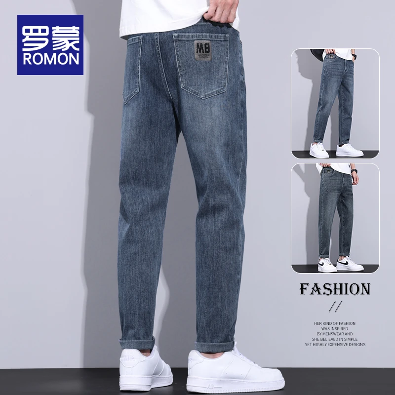 罗蒙夏季潮流百搭牛仔裤男2025新款弹力男裤男士时尚锥形裤子男款