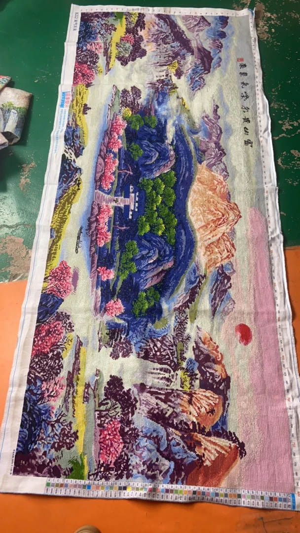 纯手工十字绣成品紫气东来230×100米满绣客厅挂画