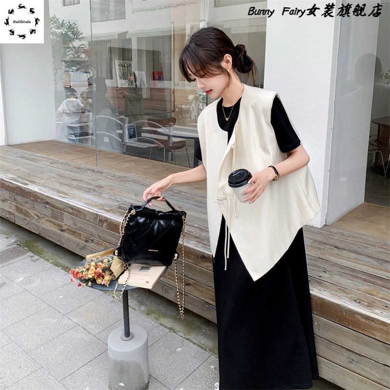 白色国风新中式马甲两件套连衣裙女夏高级感气质赫本风盐系轻熟风