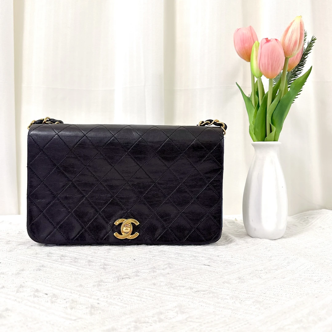 95新 Chanel/香奈儿 黑金翻盖链条包