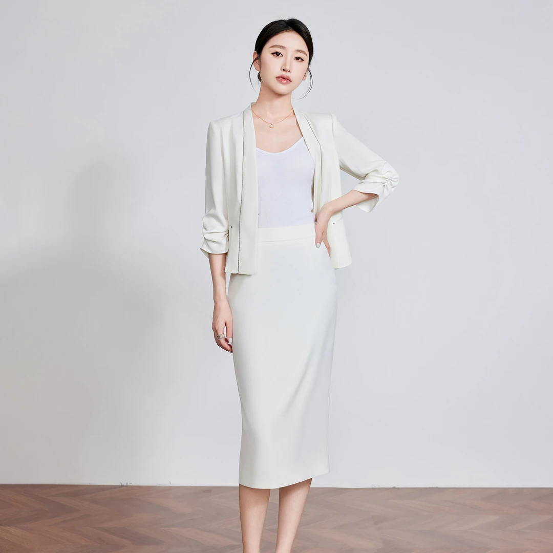 钟老板 白色西装套装女2025夏季新款七分袖气质休闲通勤西服外套