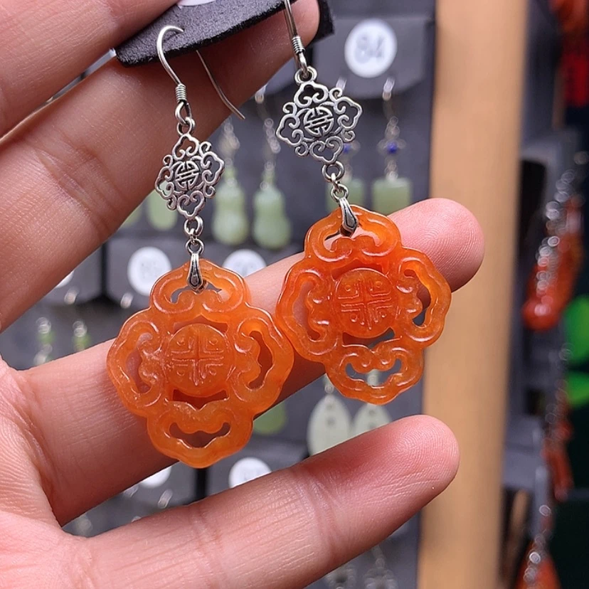 【闪购商品】翡翠耳饰银S925镶嵌珍*