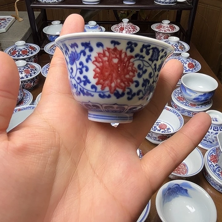 设***海青花釉里红主人杯