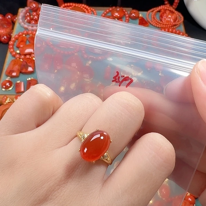 南红玛瑙银S925镶嵌戒指