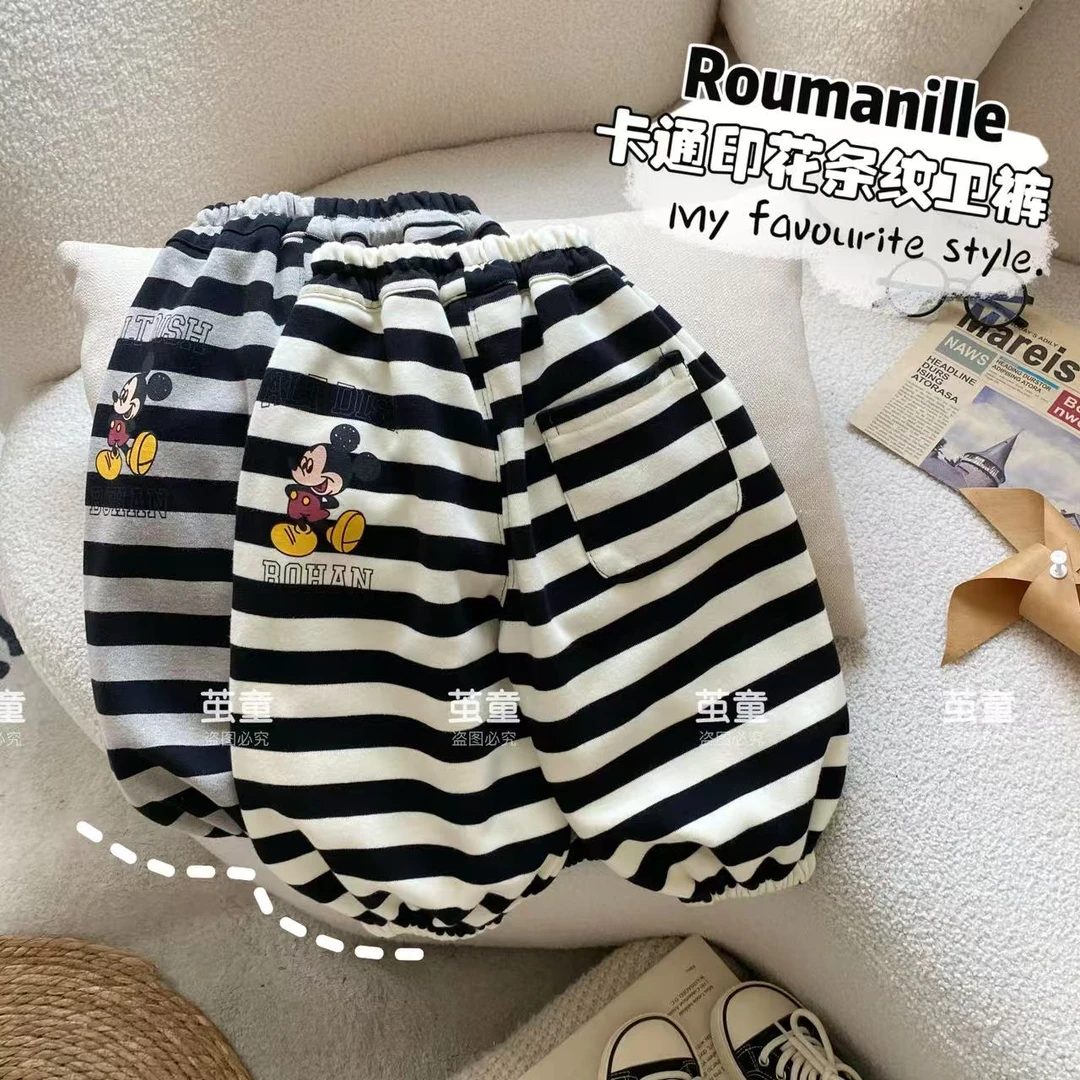 【麦麦妈】Q054春秋小童卡通印花条纹卫裤秋季新品百搭宽松灯笼裤